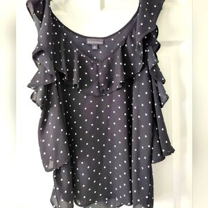 BOLD elements Black and White Polka Dot Bare Shoulder Ruffled Sleeve Blouse